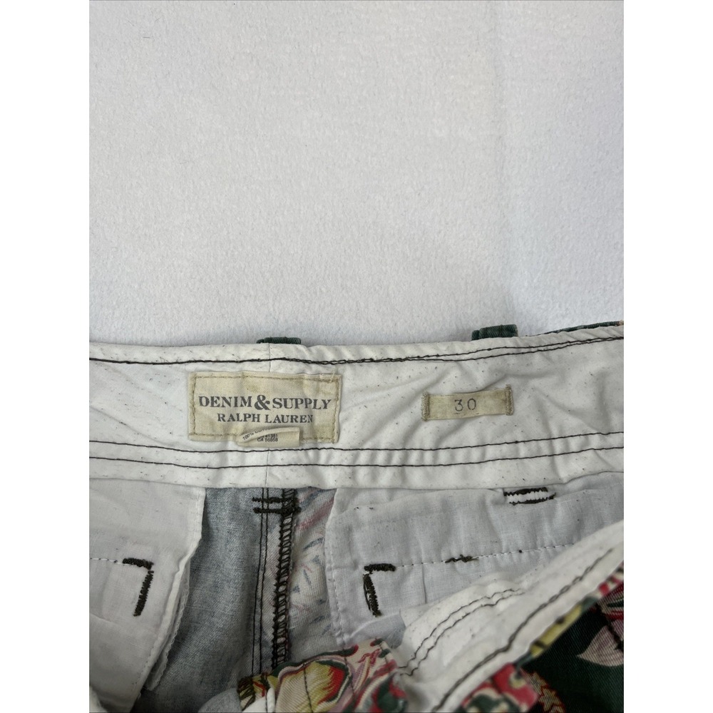 VTG Denim & Supply Ralph Lauren Cargo Shorts Mens Size 30 Green Floral Hawaiian - Picture 7 of 7